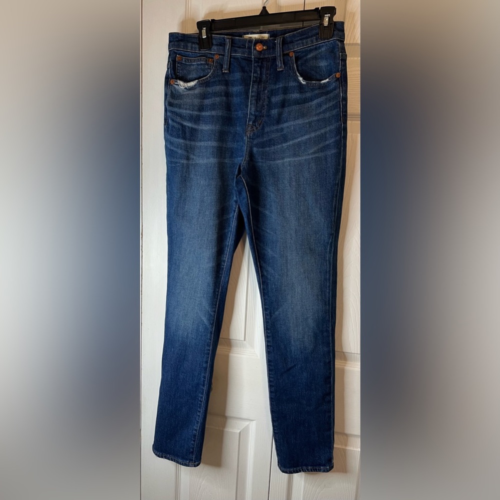 Madewell Jeans Womens 27 Blue Denim Distressed High Rise Slim Straight Leg Boy